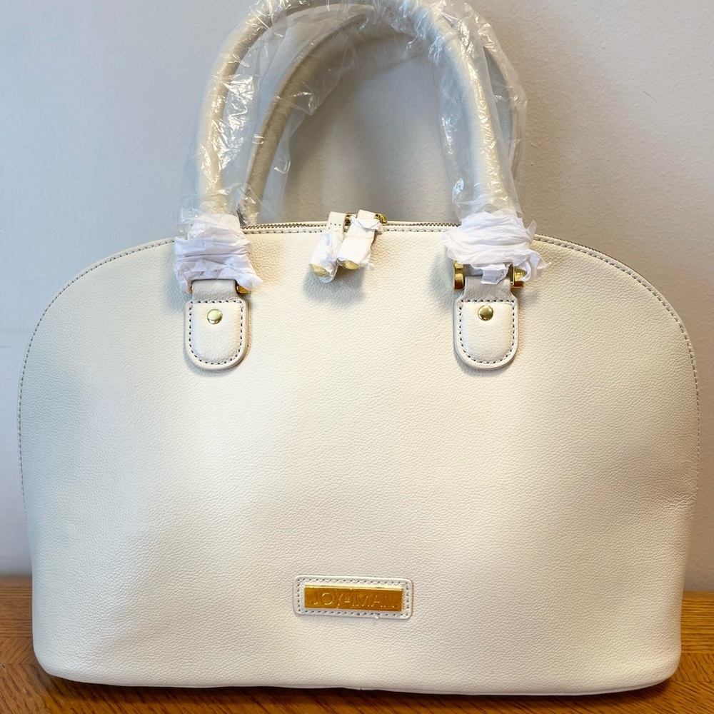 NWOT JOY & IMAN Cream Pebbled Leather Lined Satchel Handbag w/Removable Strap